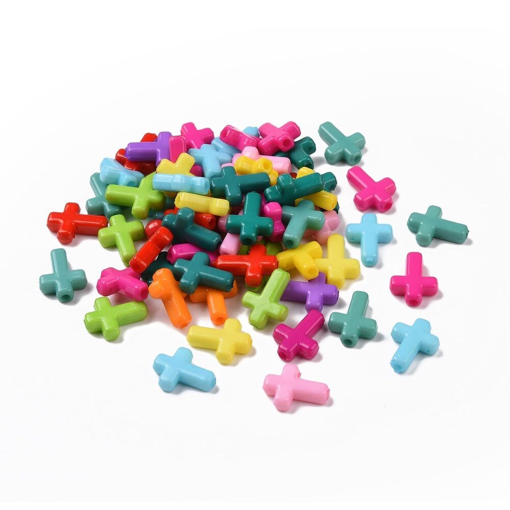 1885 1230 pcs Mixed Colors Cross Theme Acrylic Beads Mini Crucifix